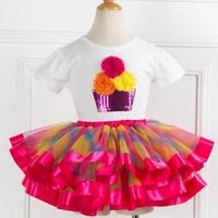 summer girls tutu dress t shirtdress 2pcs set kids princess pettiskirt party dance dress birthday party rainbow cake dresses