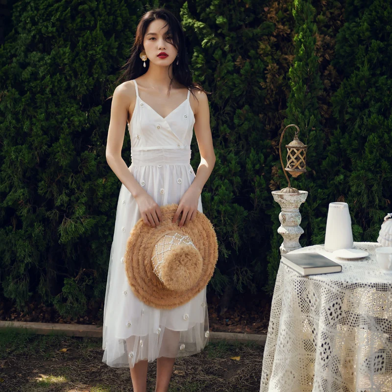 Длинный белый с высокой талией для женщин Нарядные туфли декоративной застежкой