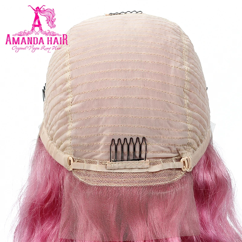 Amanda T1b/Rose-red Bob Wig 13x6 Lace Front Human Hair Wig 150% Density Middle Part Bod Wave Brazilian Hair Wig for Black Women