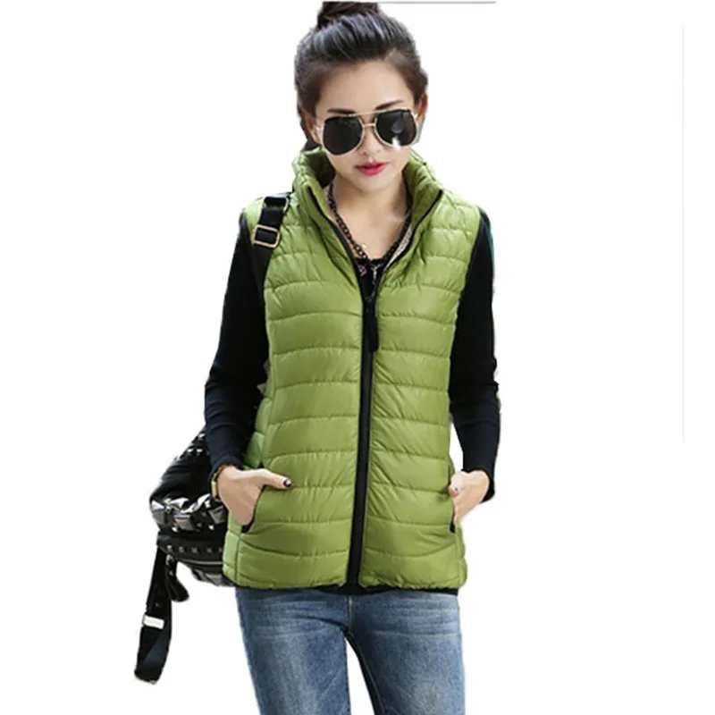 Женский жилет осенне зимняя куртка короткая однотонная с воротником стойкой из