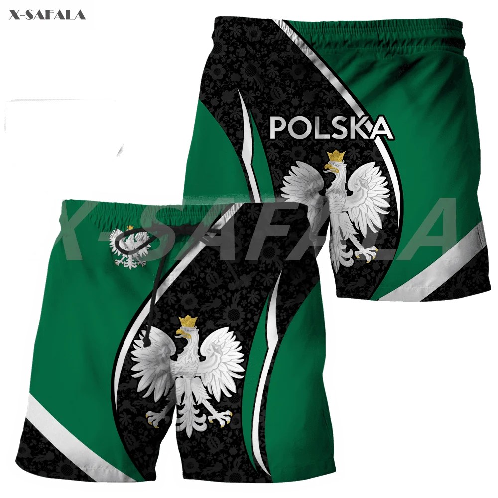 

Polska Poland Country Emblem Flag Skull Eagle 3D Printed Man Women Shorts Street Wear Elastic Waist Summer Beach Drawstring