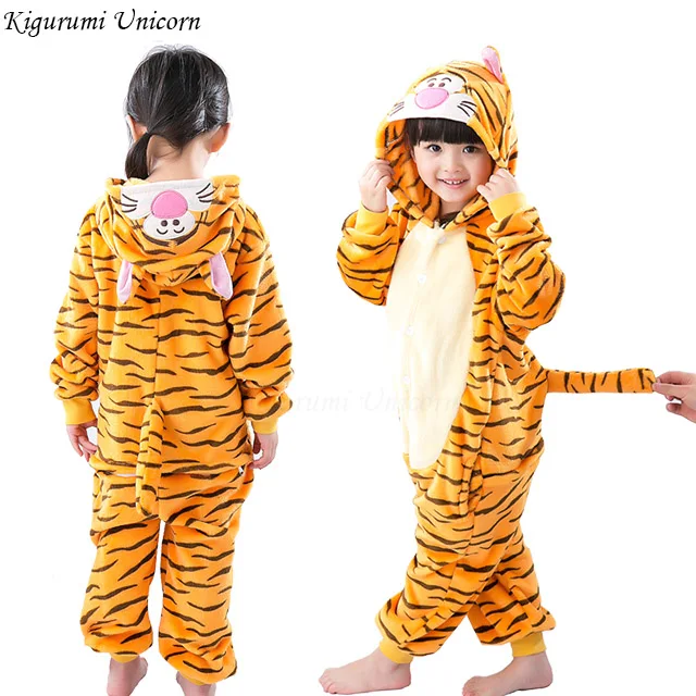 Kigurumi/Пижама с единорогом для мальчиков и девочек; фланелевая детская пижама в стиле Стич; комплект одежды для сна с животными; зимние комбинезоны; цельная Пижама - Цвет: Tigger