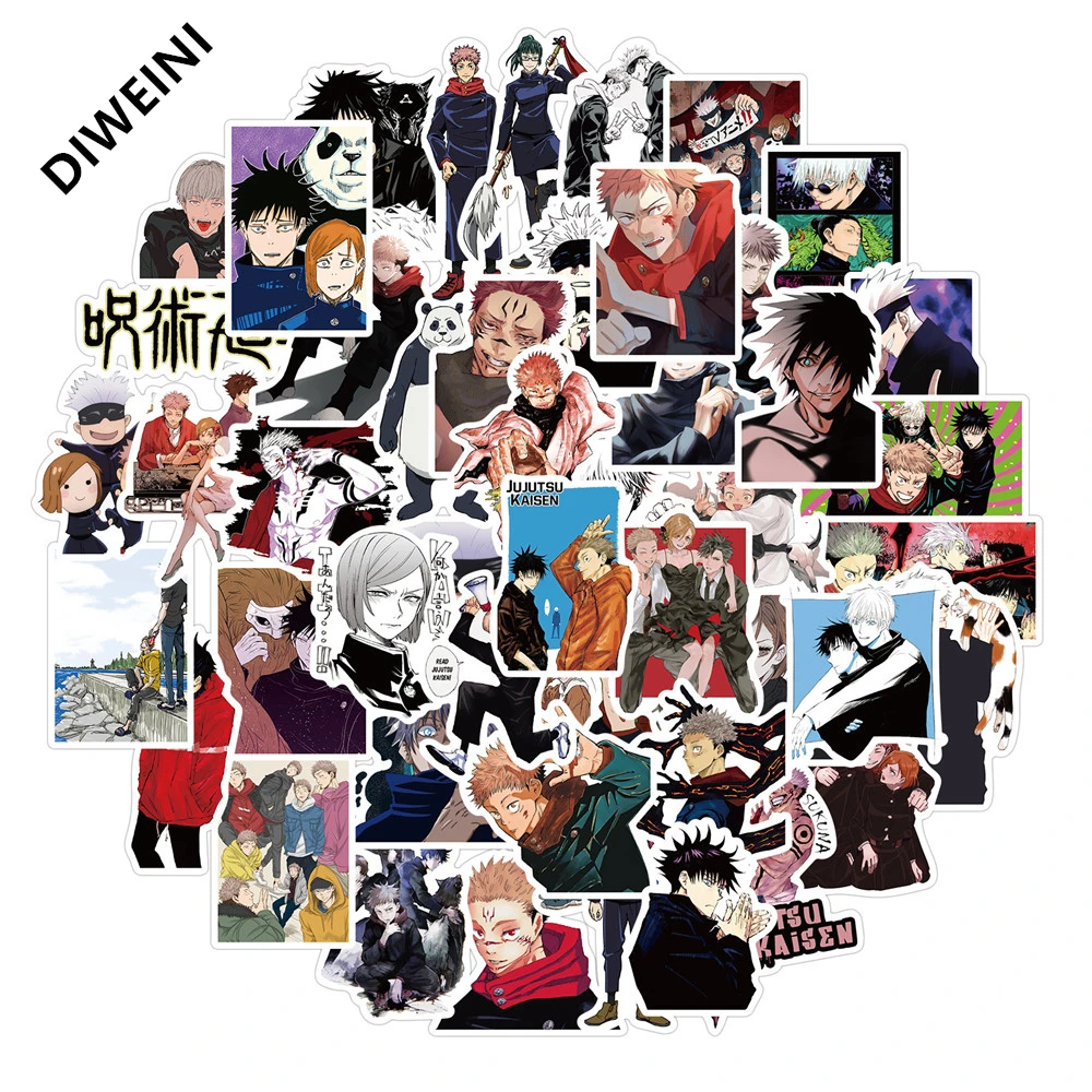 

50pcs/Lot Mixed Cartoon Pvc Jujutsu Kaisen Stickers Anime Assembles For Computer Guitar Refrigerator Suitcase Sticker DIY Scrawl