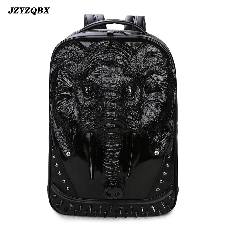 Объемный стереоскопический рюкзак со слоном мужской с заклепками черный