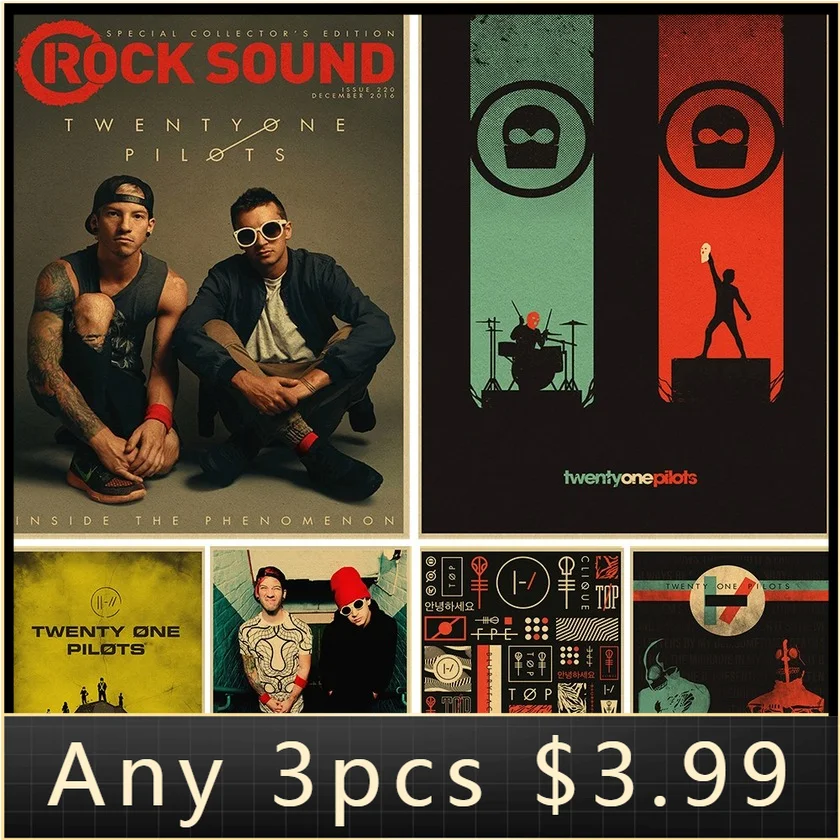

5Pcs/$4.99Classic American Alternative Rock Group Twenty One Pilots Posters Vintage Brown Paper Living Room Bar Cafe Retro Decor
