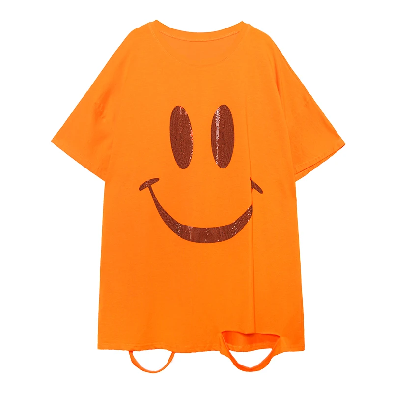 Женская футболка с коротким рукавом XUXI Smiling Face разноцветная свободная большого