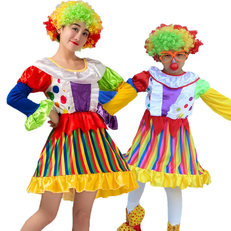 

Umorden Halloween Purim Costumes Mom and Girl Circus Clown Costume Mother Daughter Cosplay Long Sleeve Dresses for Women Kids