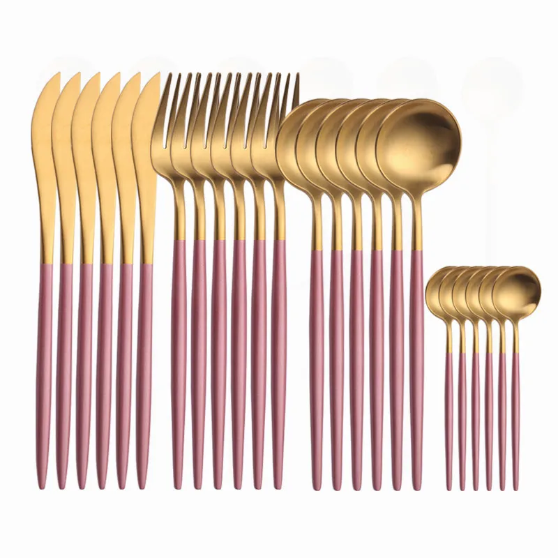 

Матовая посуда из розового золота набор столовых приборов Нержавеющая сталь посуда кухонный набор обеденной посуды вилка Ножи 24 шт. столов...