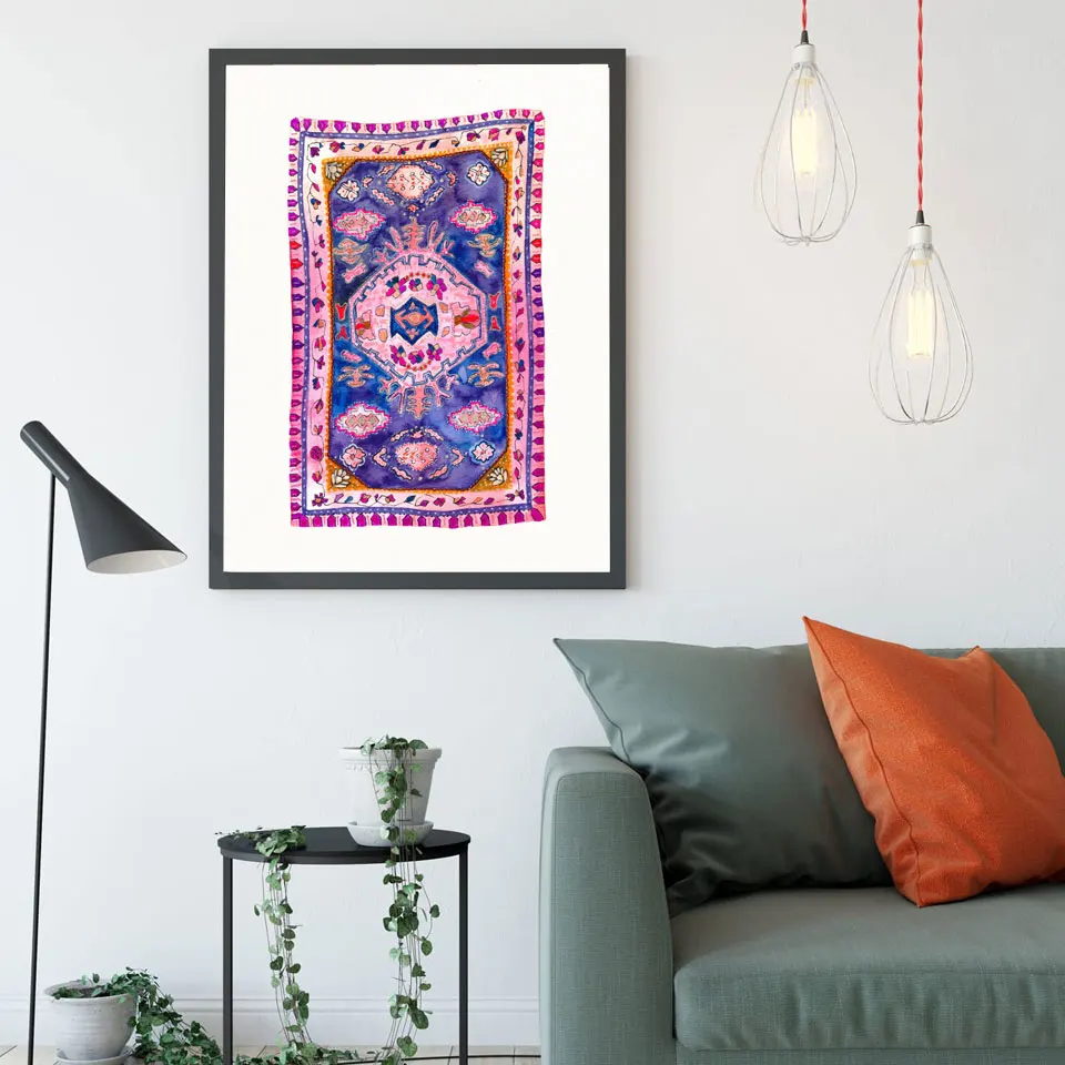 Винтажный Розовый ковер художественные принты Настенный декор в стиле бохо