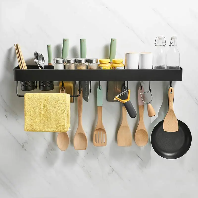 

AE02YJM-0044 kitchen space aluminum perforation-free wall-mounted single-layer multifunctional seasoning kitchen knife rack