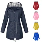 Женский дождевик размера плюс, уличные водонепроницаемые куртки, дождевик с капюшоном, ветрозащитная куртка, пальто на пуговицах, верхняя одежда с карманами на молнии 2021