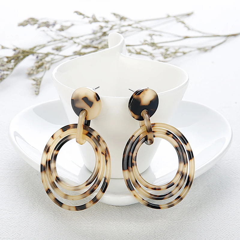 Винтажные женские двойные большие круглые Висячие серьги полые леопардовые