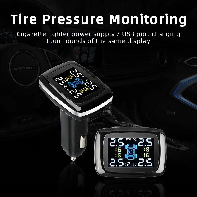 JMCQ TPMS Cigarette lighter Tire Pressure Alarm Monitor System Auto Security Warning Control Internal External sensors USB tpms |