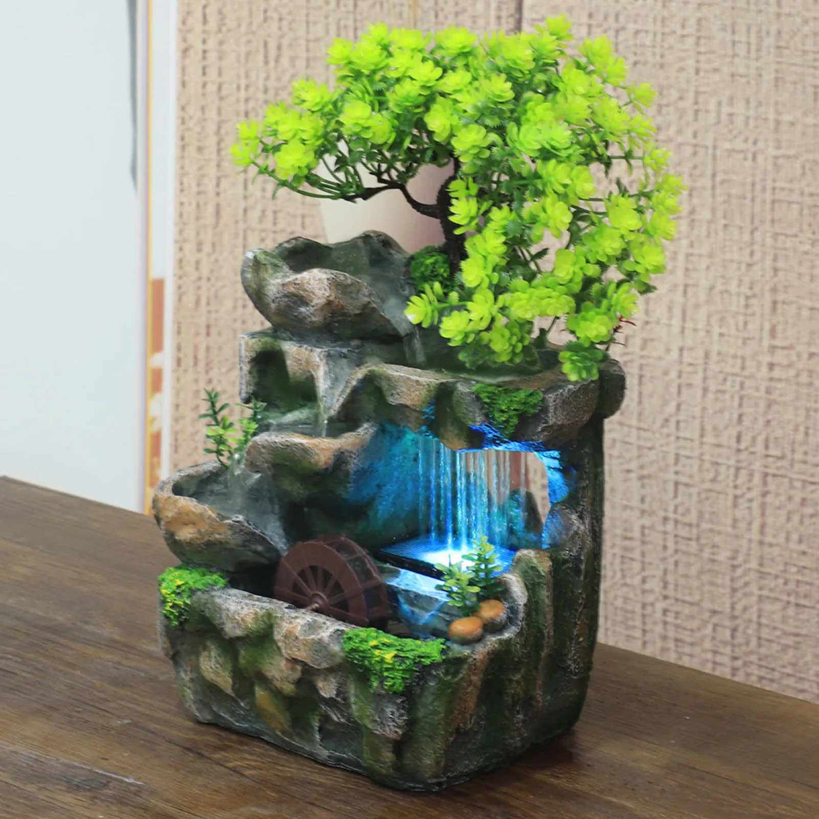 Смола Настольный фонтан Крытый богатство Feng Shui Рокарий водопад с многоцветный