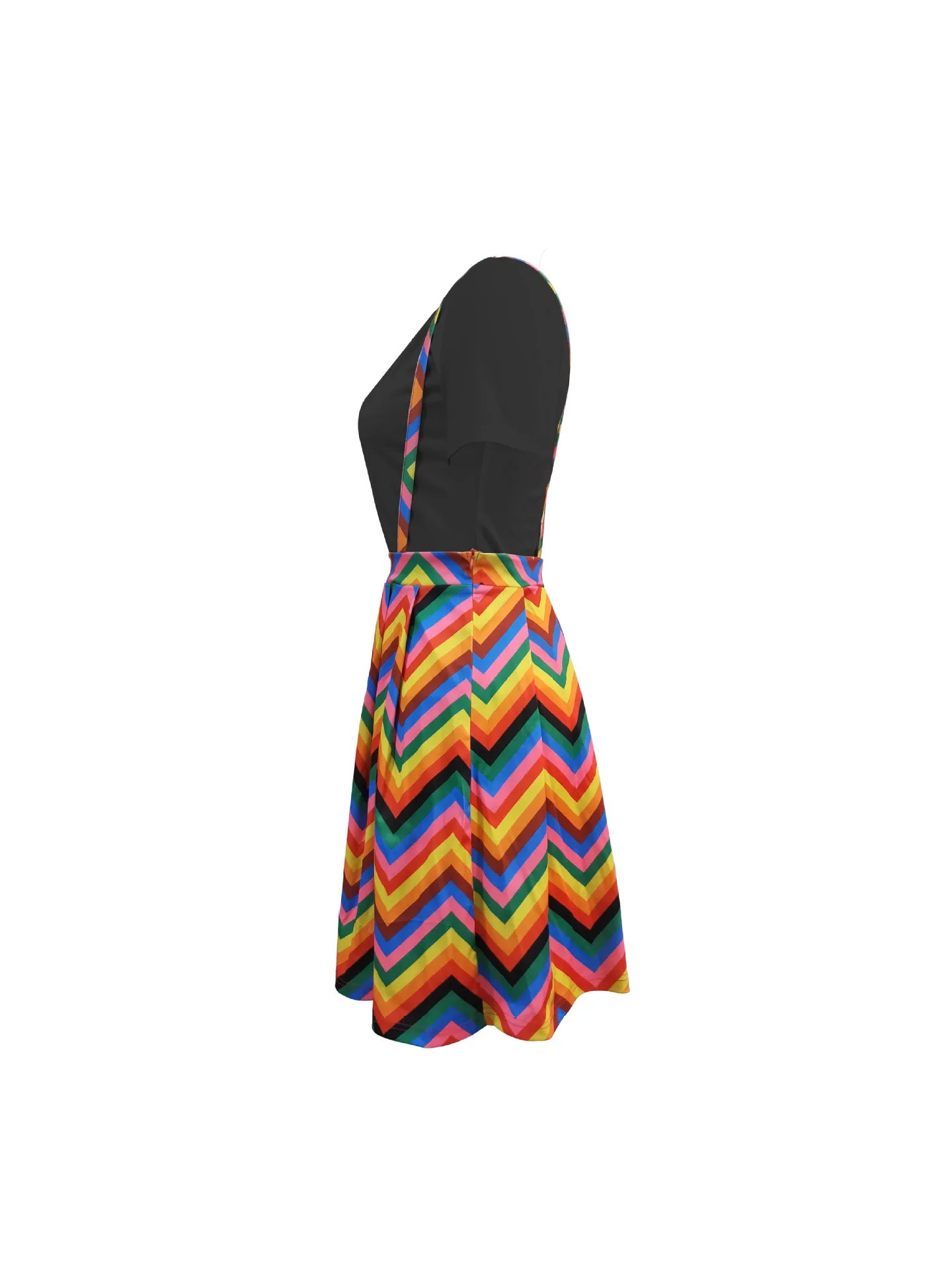

2021 Fashion Sexy Lady Skirt 2PCS Sexy Lady O-Neck Short Sleeves T-Shirt Rainbow Print A-Line Skirts Nightclub Outfits Summer