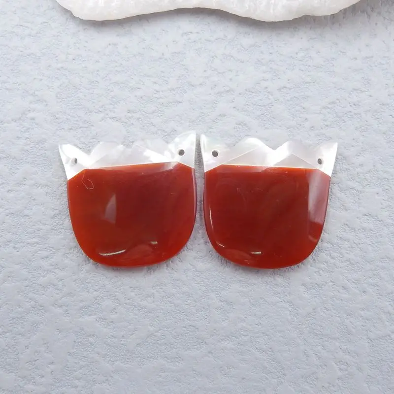 Natural Stone Red Agate And Shell Gemstone Fashion Earring Bead For Women 27x25x5mm 11g