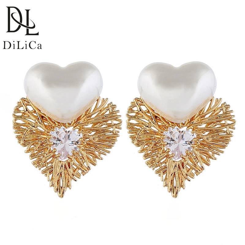 DiLiCa простые Винтажные серьги для женщин сережки в форме сердца с кристаллами