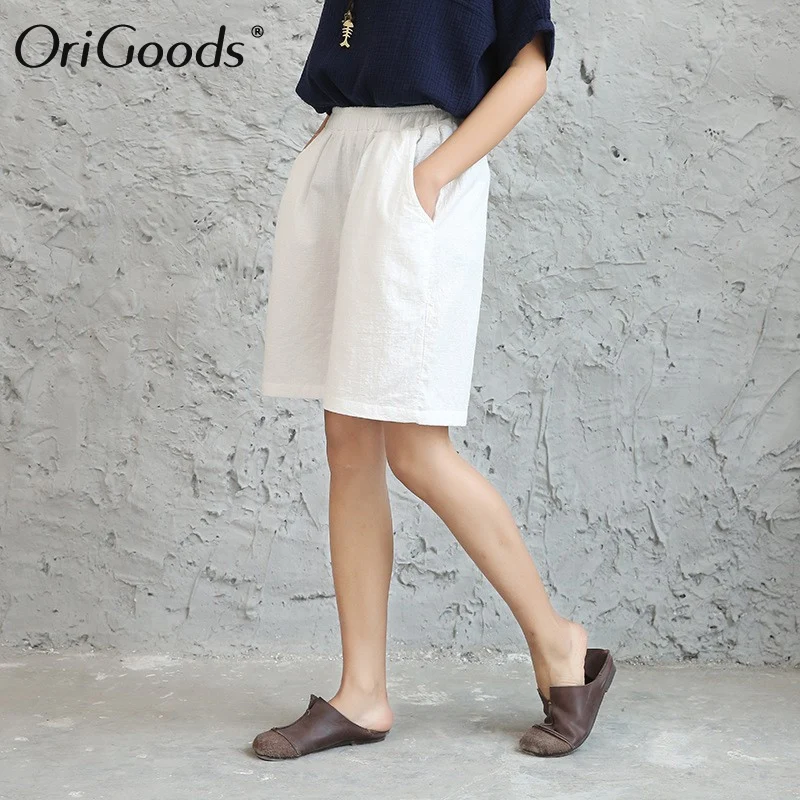 Женские шорты с эластичной резинкой на талии OriGoods летние однотонные желтого