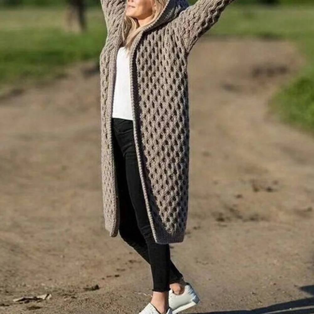 Women Knitted Cardigan Winter Thick Warm Hooded Long Female Sleeve Vintage Sweater Outerwear Plus Size 5xl Coats |