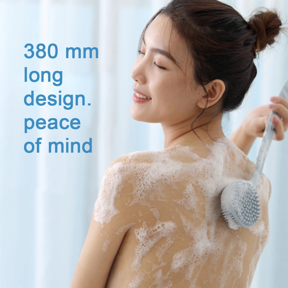 

Hot Silicone Body Brush Double Side Long Handle Back Brushes Rub Massage Shower Cleaning Remove Exfoliating Bathroom Wash Brush