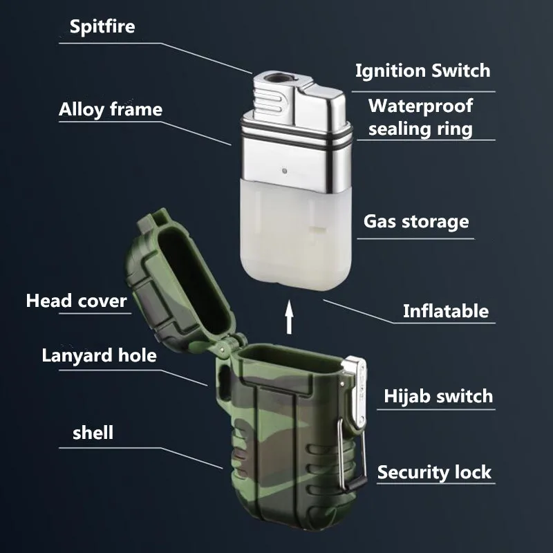 Waterproof Gas Lighter For Outdoor Camping Portable Inflatable Butane Cigarette Pipe Blue Flame Windproof | Дом и сад