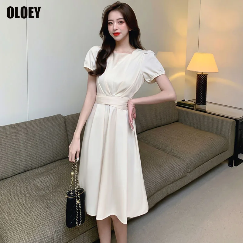 

Korean Elegant Slim Female Dress 2021 New Summer Fashion Office Party Dress One-Piece Casual Women's French Vintage Midi Dresses