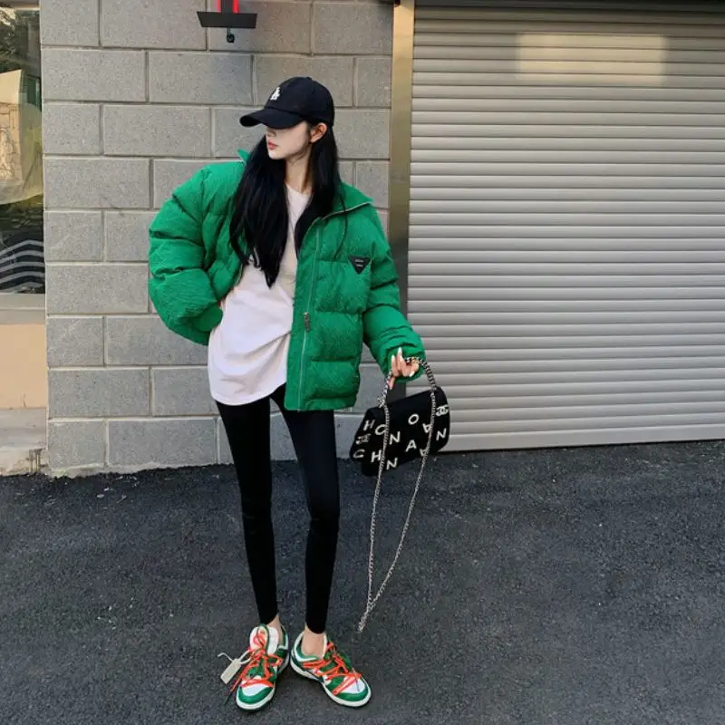 EleeMee Winter Jacket Fashion For Women Zipper Green Ins Stylish Thick Warm Turtleneck Parkas Loose Coat Lady Free Size | Женская одежда