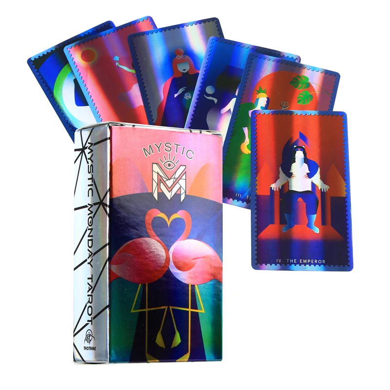 

Newest Laser Flash Mystic Monday Tarot Cards Deck Mysterious Guidance Divination Fate Tarot Cards Board Game For Family Friends