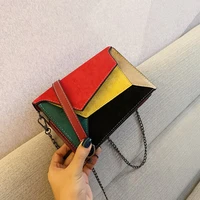 ladies fashion frosted stitching contrast color shoulder messenger small square bag metal chain cosmetic handbag mobile purse