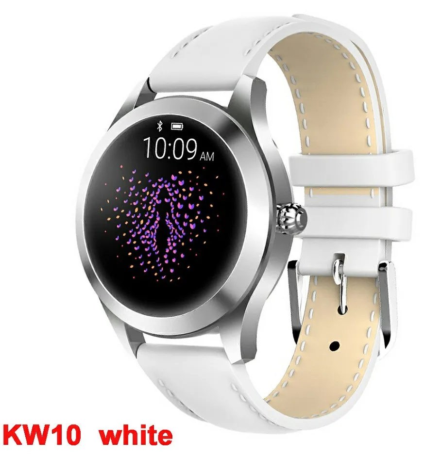 KW10 Смарт-часы для женщин IP68 водонепроницаемый монитор сердечного ритма Bluetooth для Android IOS фитнес-браслет умные часы женские умные часы - Цвет: leather white silver