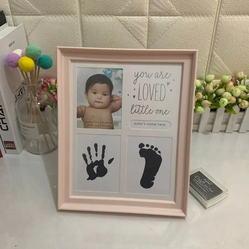 

Newborn Hand and Foot Print Ornaments 12 Months Photo Frame with Craft Ink Pad Home Decoration Baby Kids Birthday Gift