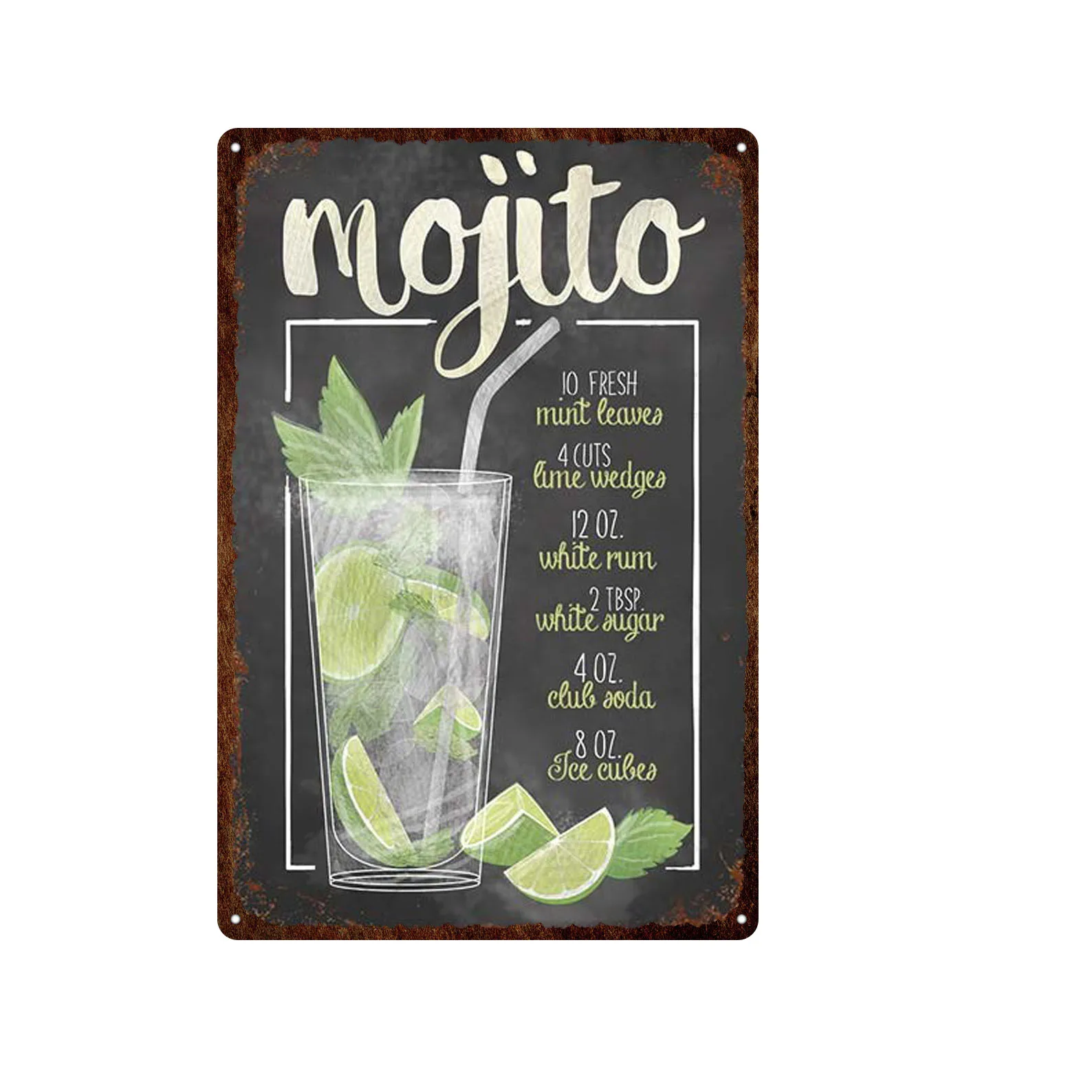 Винтажные металлические жестяные знаки Mojito для коктейлей постер с изображением