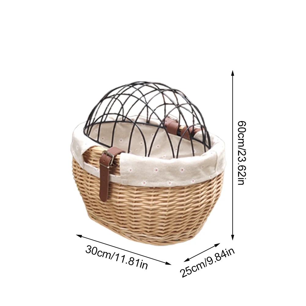 

Bicycle Wicker Pet Basket Rattan Woven Storage Basket With Lid Woven Fashionable Durable Front Car Frame Basket