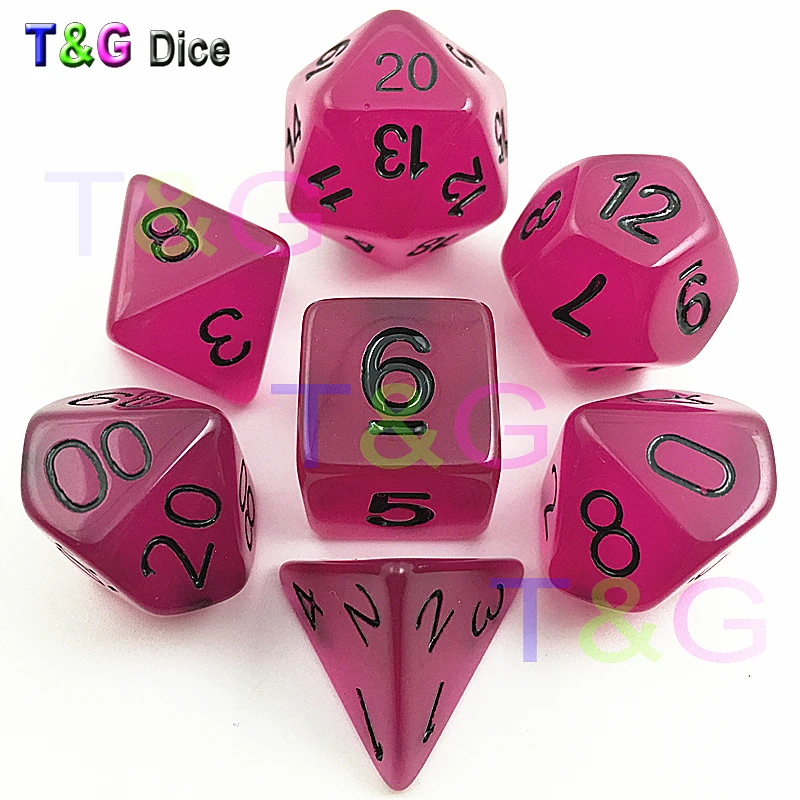 T & G многогранные кости 7 шт./лот Светящиеся в темноте набор D4 6 8 10 10% 12 20 для