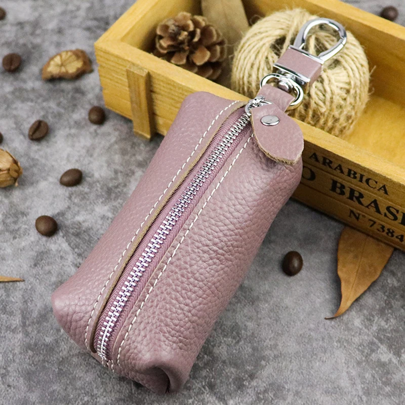 Genuine Leather Car Key Protection Case Men Keychain Coin Purse Casual Housekeeper Holders Zipper Key Covers Wallet Unisex