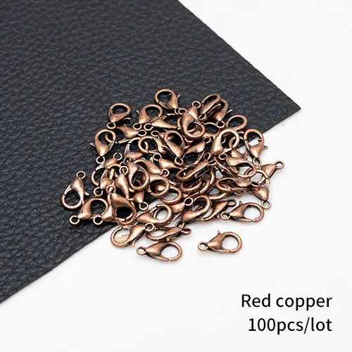 Red copper 100pcs 100 шт./лот, 3 цвета, застежка-коготь из цинкового сплава для ювелирных изделий, ожерелья, браслетов, без никеля(12x7 мм - Цвет: Red copper 100pcs