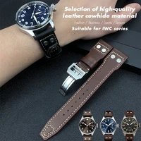 21mm 22mm high quality genuine leather rivets watchband fit for iwc big pilot spitfire top gun brown black cowhide watch strap