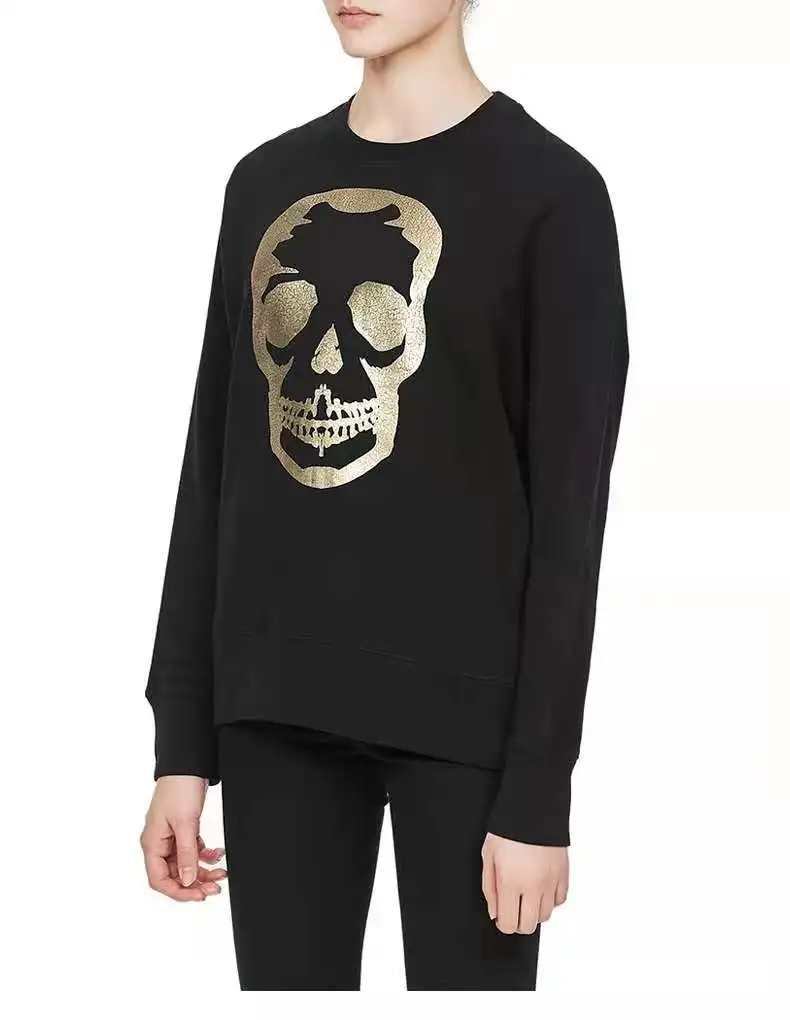 

Women Sweatshirt Bronzing Skull Print 2021 Spring Autumn Men and Women Casual Long Sleeve O-Neck Pullover Tops