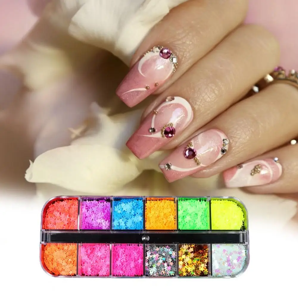 

50% Hot Sale 12Grids/Box Nail Glitter Sequin Ultra Thin DIY Mini Fluorescent Manicure Art Slices for Female