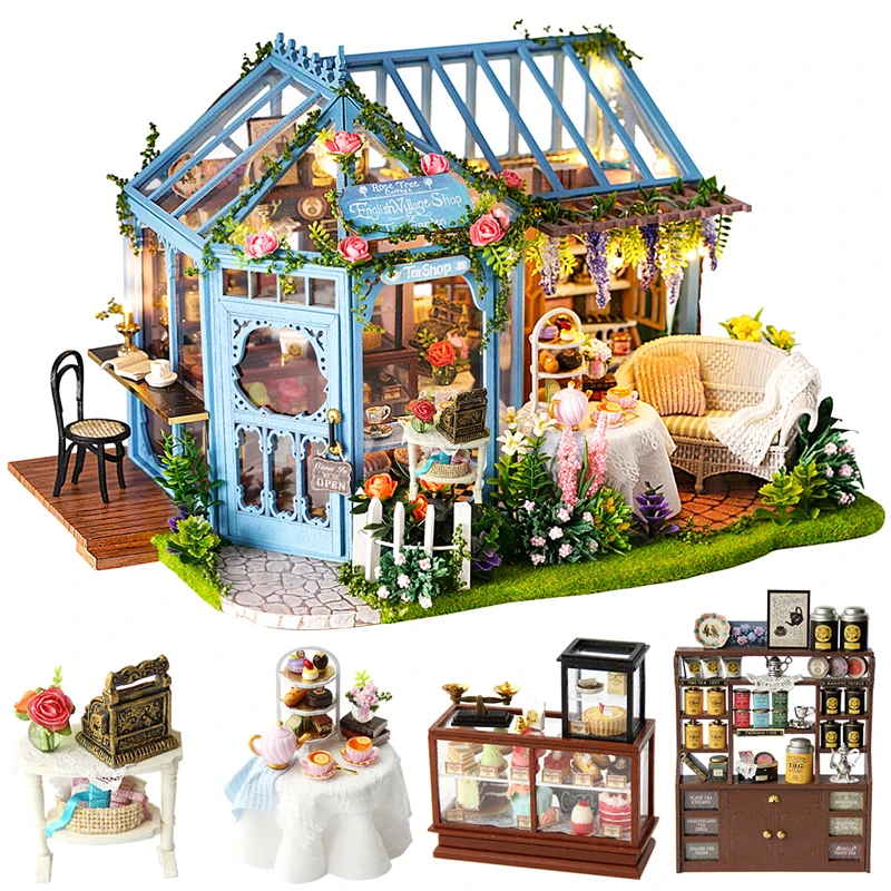 

DIY House Miniature with Furniture LED Music Dust Cover Model Building Blocks Toys for Children Casa De Boneca A68