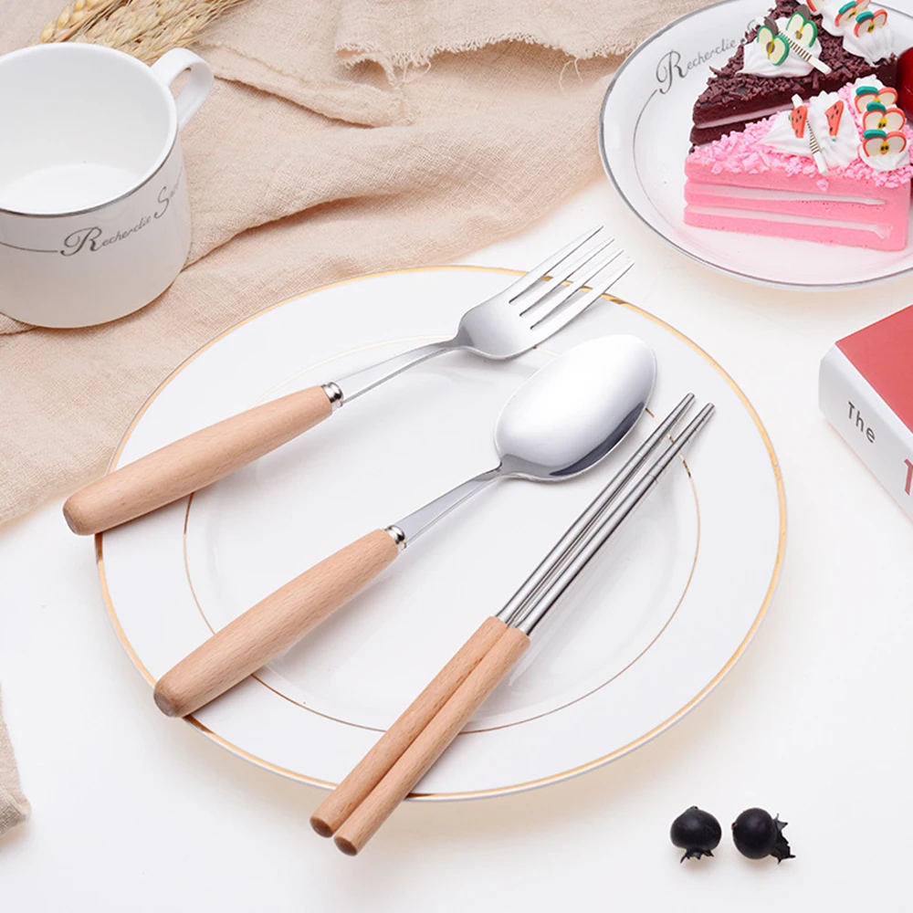 2019 новые полезные Портативный древесины обед Посуда Столовые приборы