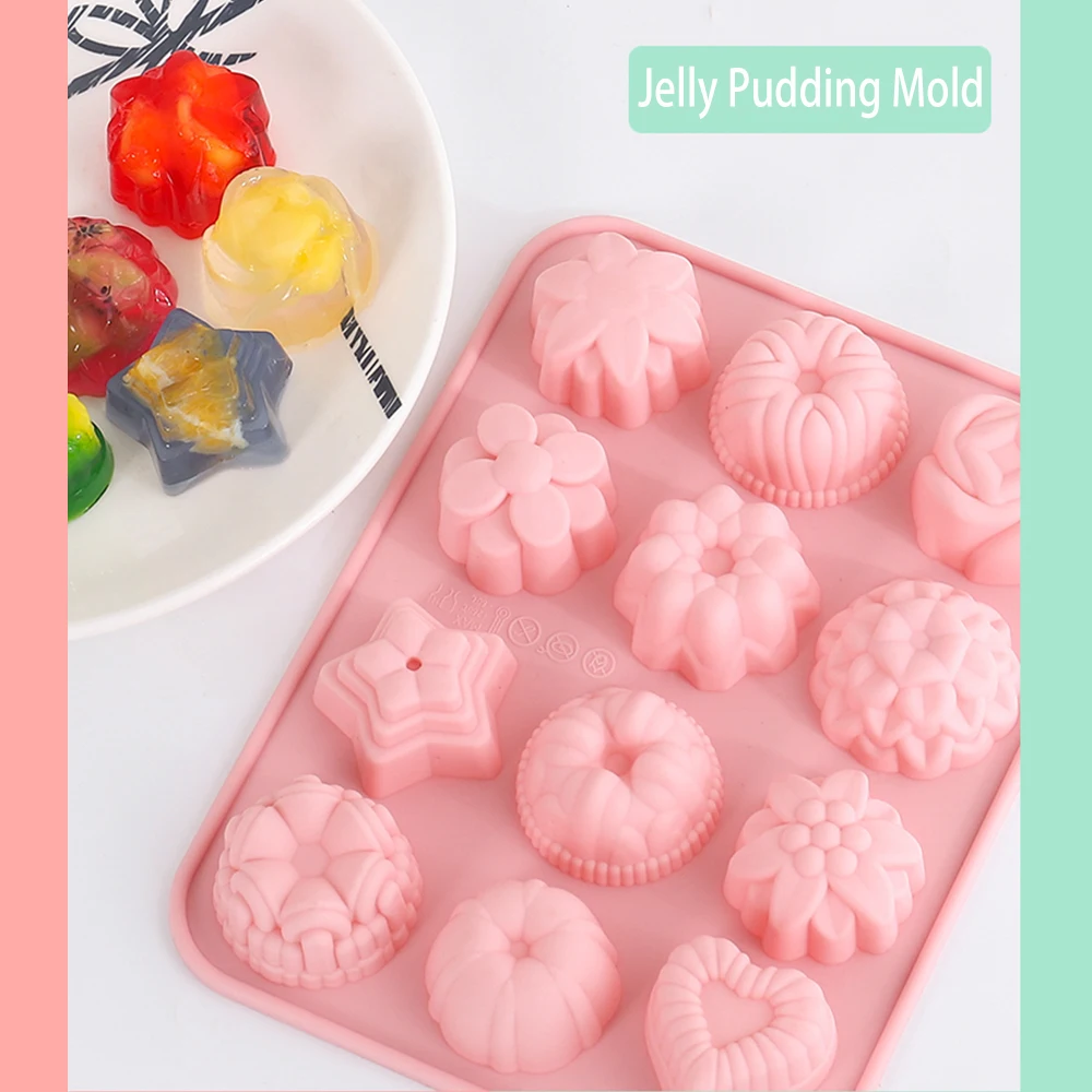 

12 Shapes Jelly Pudding Silicone Mold Kitchen Baking Tools Non-Stick Silicone Cake Mold Jelly and Candy Mold 3D Mold DIY Mold