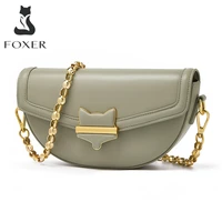 foxer fashion ladies split leather chain half moon shoulder bags niche luxury hobo underarm bag high quality small handbag women