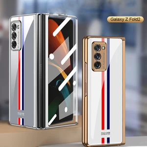 for samsung galaxy fold 2 plating case 360 full protection tempered glass case for samsung z fold 2 w21 5g screen protector film free global shipping