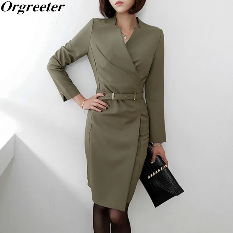 Новинка Зима 2019 деловая однотонная рабочая одежда платье-карандаш женское