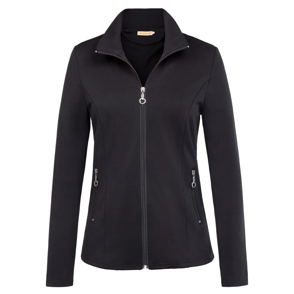 

Women Spring Coats Casual Solid Color Long Sleeve Stand Collared Zip-Up Coat Top School Girls Jacket Pockets Activewear