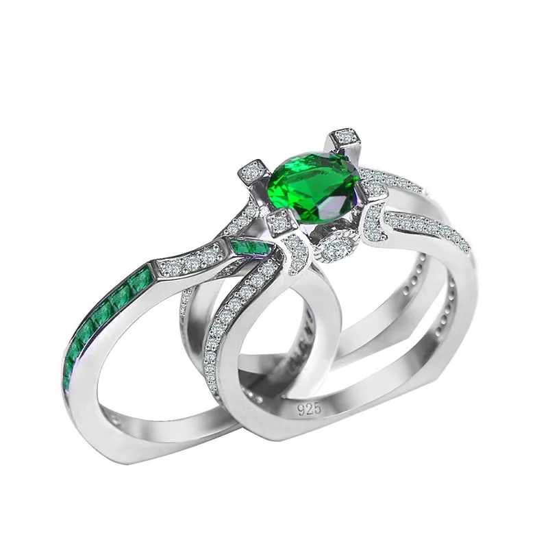 green Кольцо Bague Ringen из стерлингового серебра пробы с круглым драгоценным камнем Рубин Размер 5-10 Подарок на годовщину Женские аксессуары серебряные украшения - Цвет камня: green