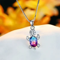 new oval zircon pendant rainbow stone cute turtle necklace women fashion jewelry crystal animal necklace mens necklace