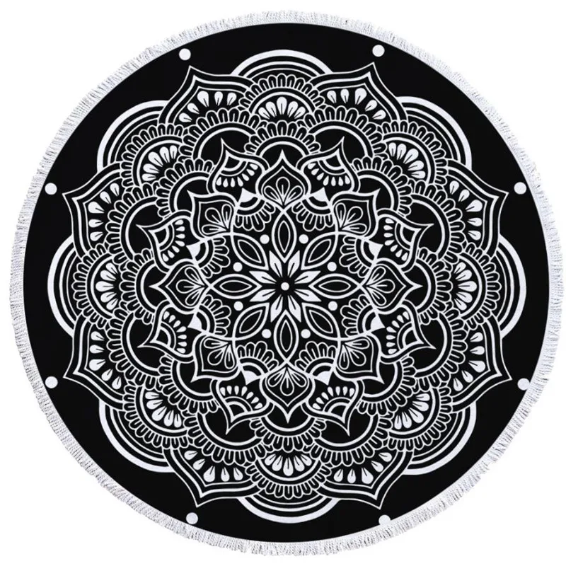 

Round Printed Beach Towel, Microfiber Beach Mat, Mandala Pattern Shawl150cm