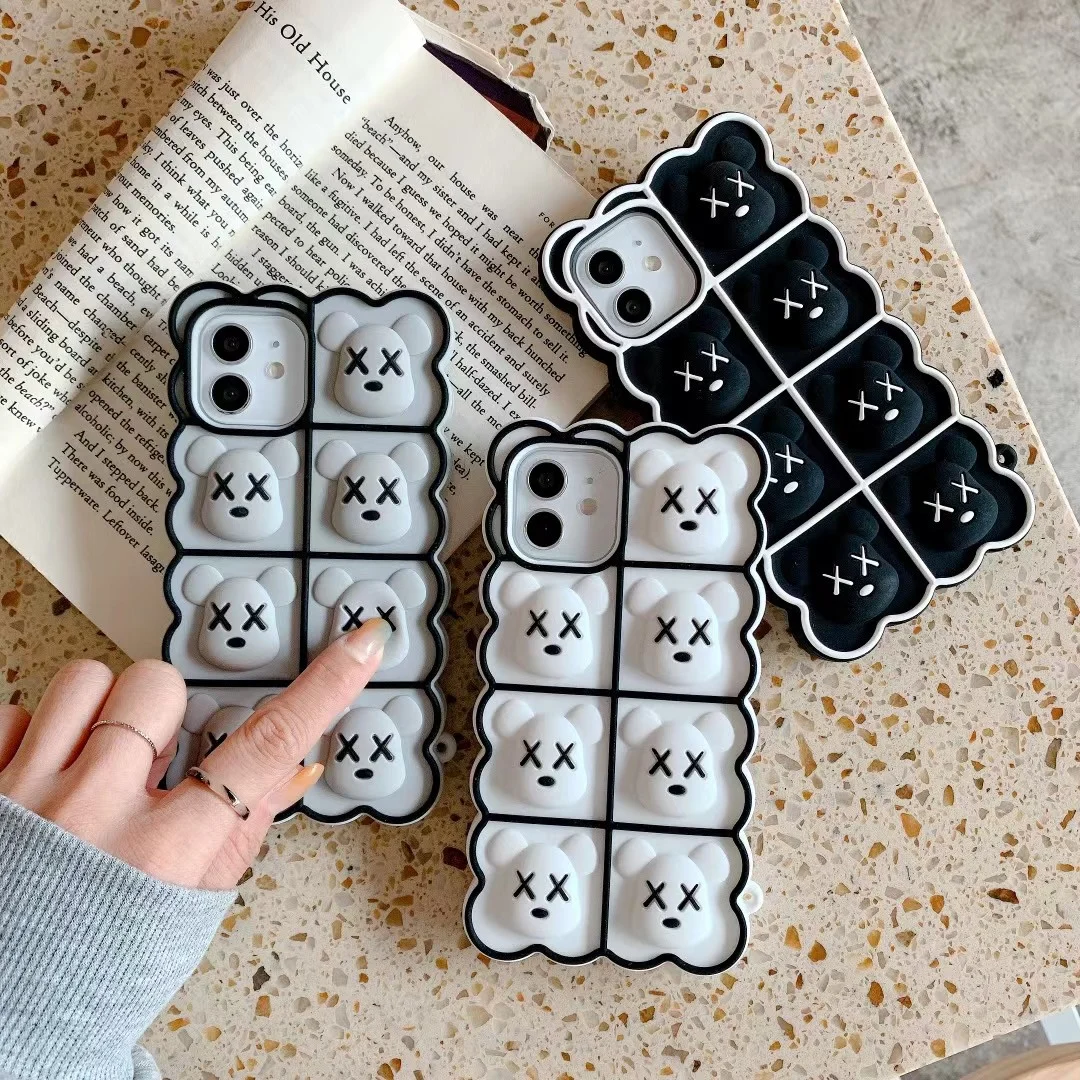 

Relive Stress Pop Fidget Toys Bubble Bear Silicone Phone Case For IPhone 11 Pro 12 Max Mini X XR XS MAX 8 7 6 Plus SE Cover
